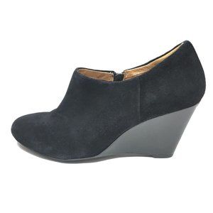 Clark's Artisan Suede Black Lizard Reptile Patent Leather Wedge Booties Shoes 9M